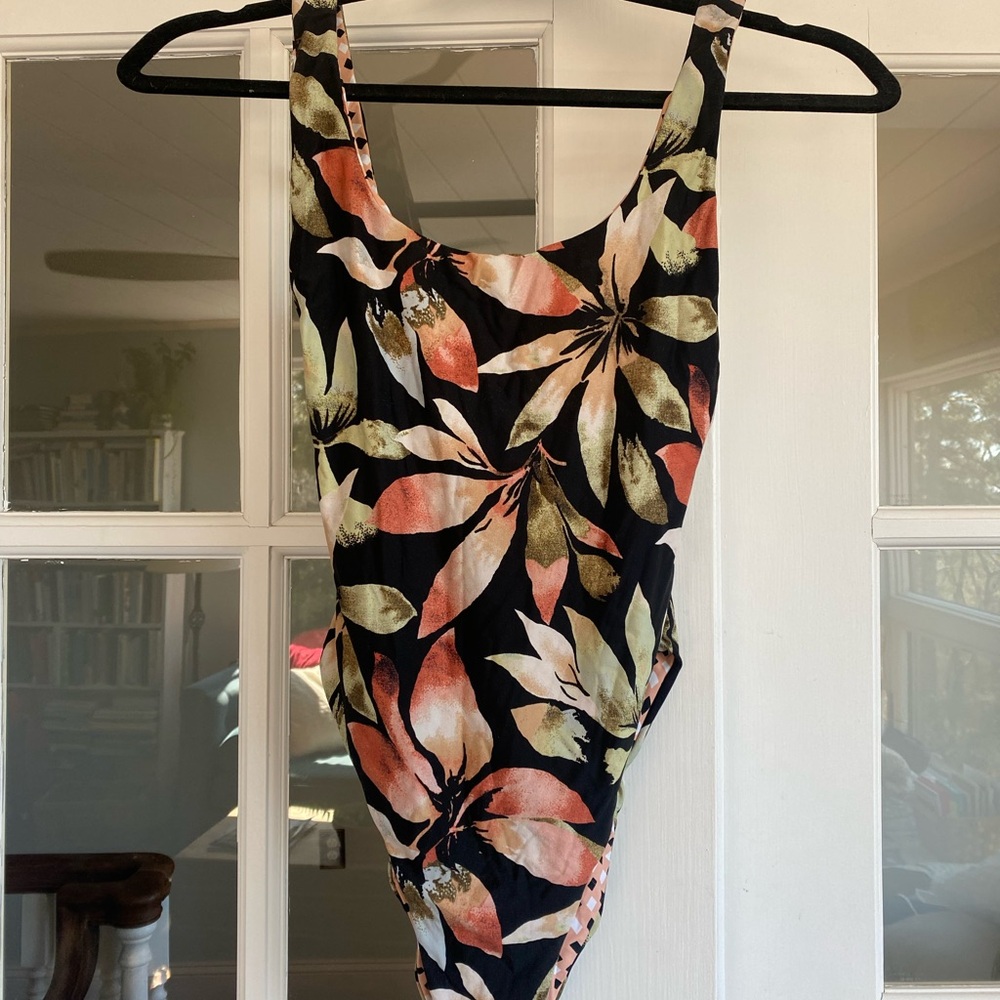 Volcom Black and Pink Floral Reversible  One Piece